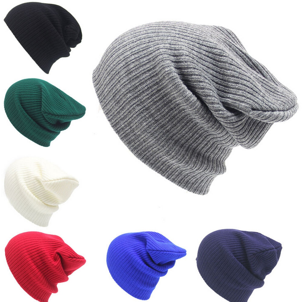Unisex Baggy Beanies For Men Winter Hat Women's Warm Outdoor Bonnet Skiing Hat Female Soft Hip-Hop Slouchy Knitted Hat For Boys