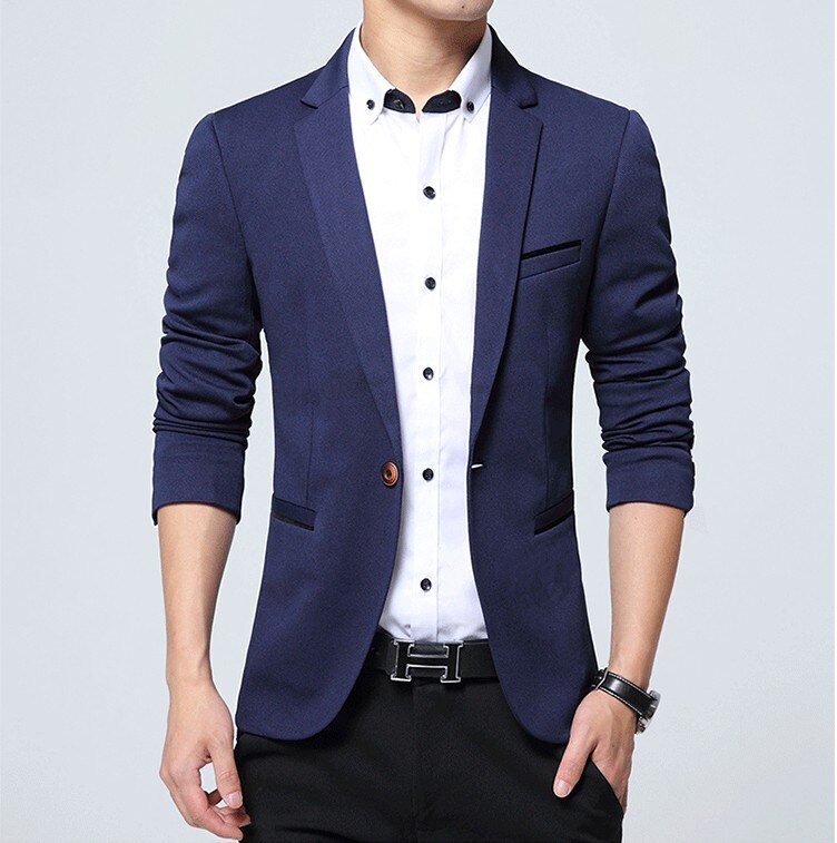 Zogaa Lente Herfst Luxe Mannen Blazer Casual Business Katoen Slim Fit Jasje Mannelijke Plus Size M-5XL Blazer Masculino: Marineblauw / XXL