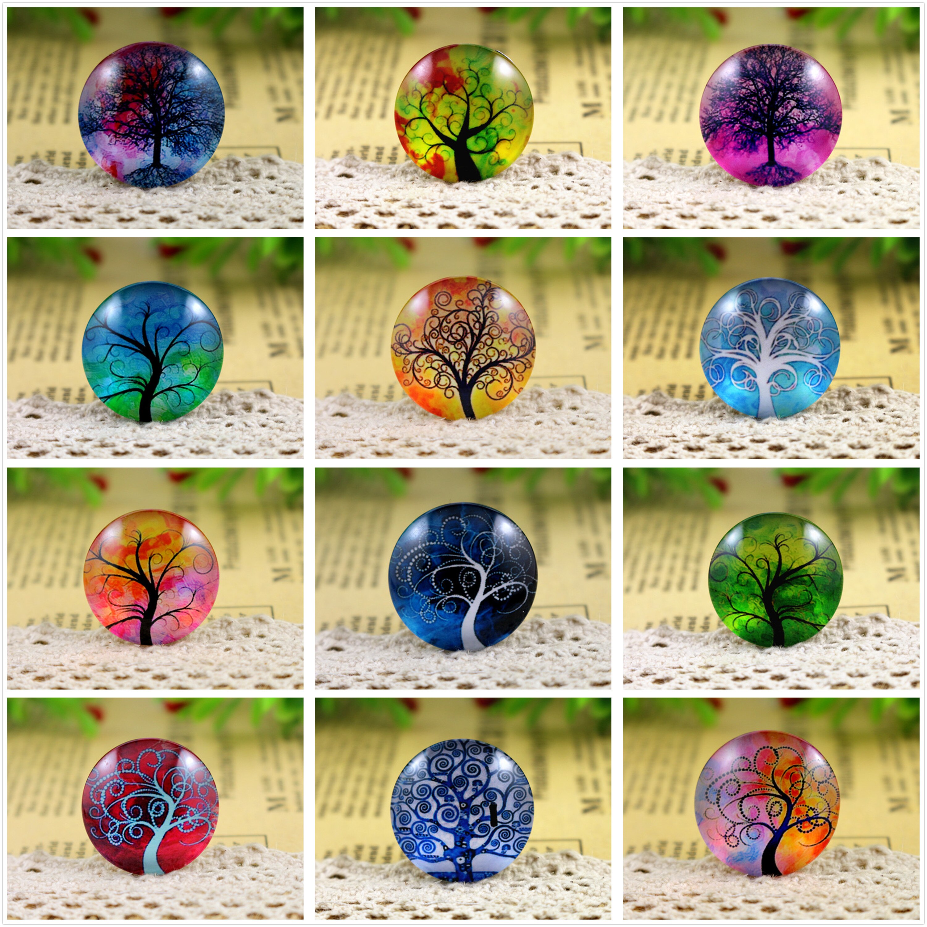 5 stuks/lot 25mm handgemaakte fotoglas cabochons (boomserie)