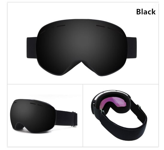 Ski Goggles PRO - Frameless Spherical Ski Glasses Double Anti-Fog And Windproof Goggles Adult Men And Women Mountaineering Ski: Black