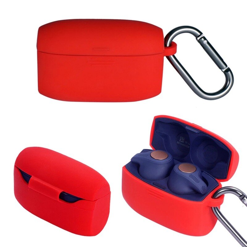 Earphone Case for Jabra Elite 65 t Wireless Sports Headset Silicone Protective Case Cover with Anti-Lost Hook Portable Cases