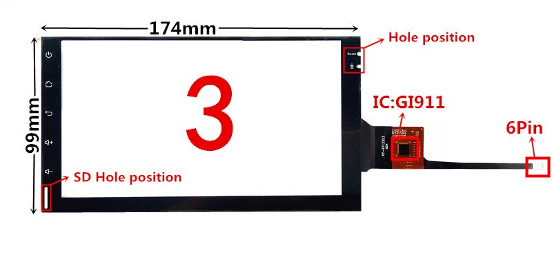 Pantalla táctil capacitiva GT911 de 7 pulgadas, 174mm x 99mm, para DVD de coche, navegación GPS, Panel de cristal: Style 3