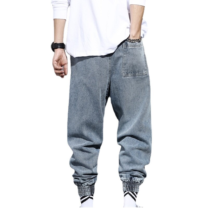 Pantalones vaqueros Cargo con cinta en el tobillo para hombre, Jeans holgados de tendencia locomotora, coreanos, Harlan, salvaje, Harajuku, ropa de calle informal