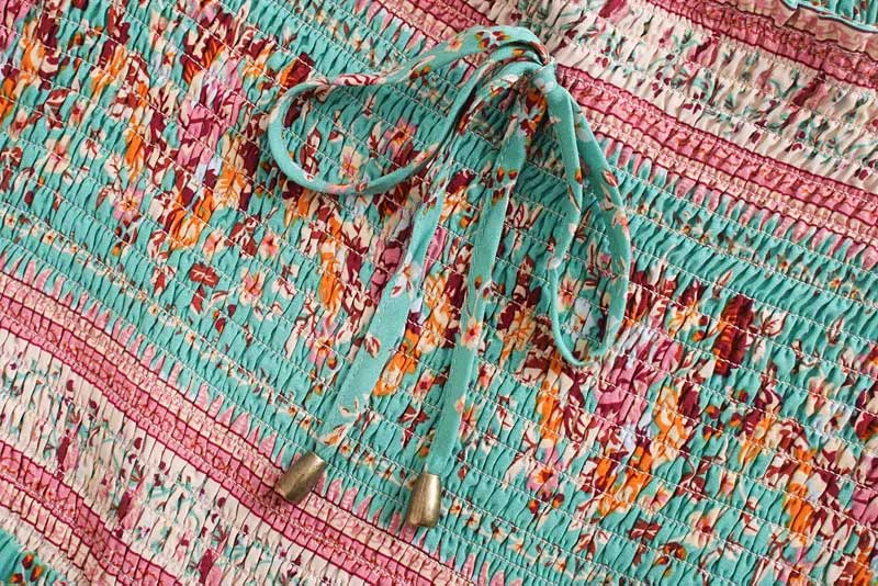 Boho Inspired turquoise boho beach dress cotton square neck short sleeve summer dress bohemian women dress floral print dress