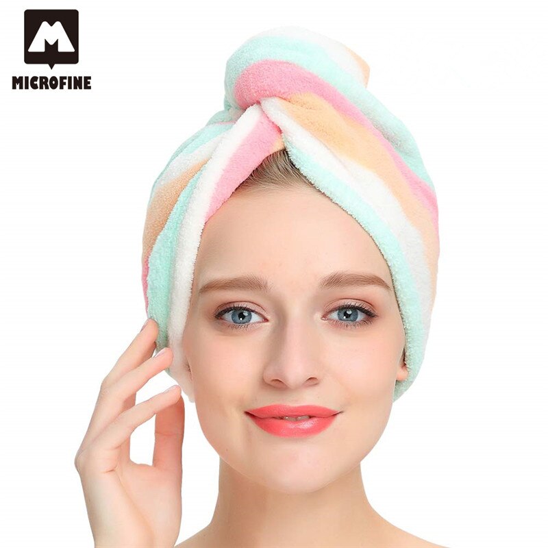 Haar Hoed Haar Handdoek Regenboog Make-Up Cosmetica Haar Handdoeken Head Wrap Hoed Microfiber Handdoek Kleur Streep Badkamer Sauna Voor Vrouwen