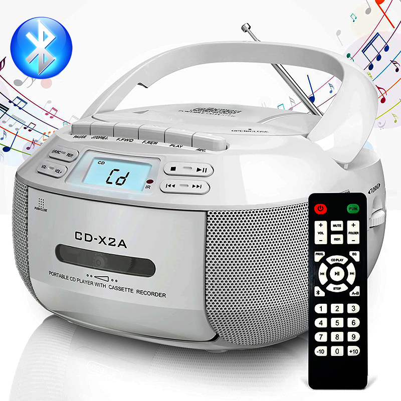 Boombox CD Cassette Player Bluetooth FM Tape Portable CD player Student Learning U disk MP3 Stereo Music Player: green