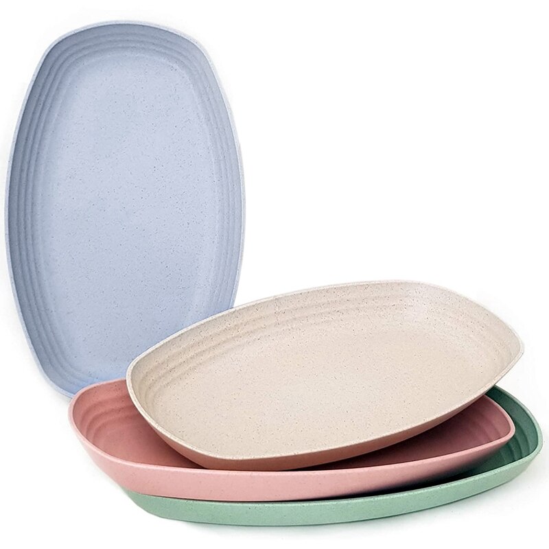 Lightweight & Reusable Wheat Straw Plastic Plates A Set of 4