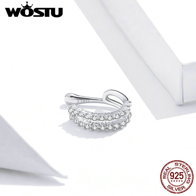 WOSTU 1 Pairs 925 Sterling Silver Ear Clip Dazzling earrings Earrings for Women Zircon Ear Cuff Earring Ear Line Jewelry