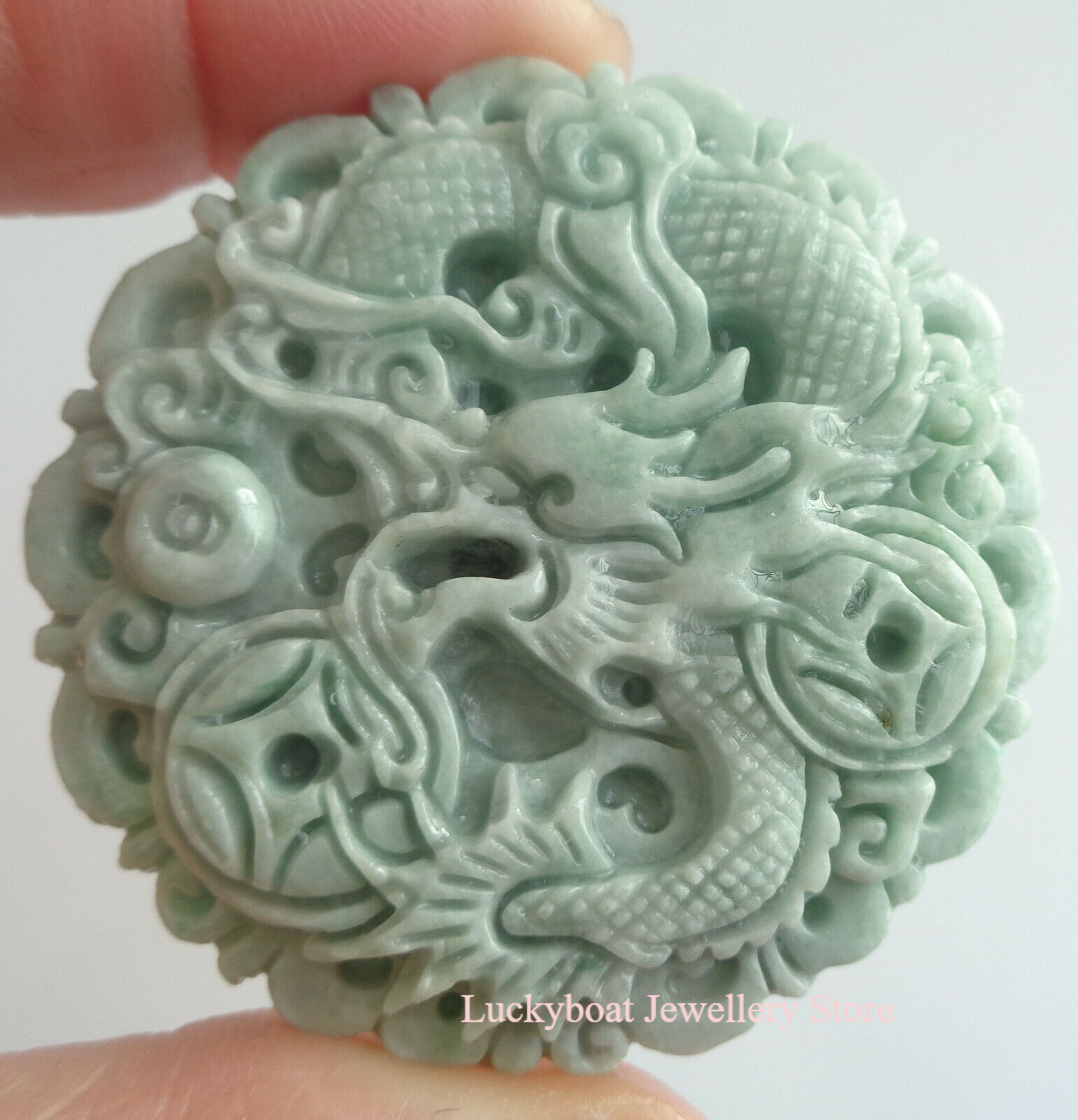 Certified Light Green Natural A Jade Jadeite Carved Dragon Coin Pendant