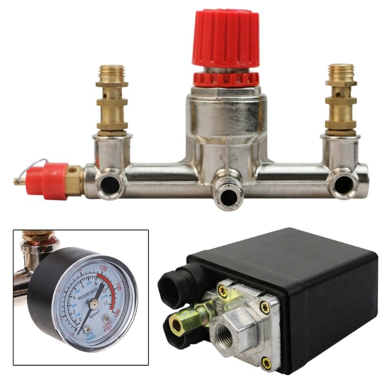 Heavy Duty Air Compressor Pump Pressure Control Switch + Regulator Valve Gauges MOLC