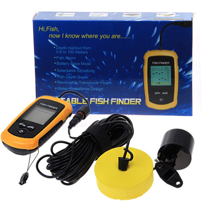 detector de peces portátil sonda Sonar de profundidad transductor de alarma Fishfinder 0,7-100m pesca eco Sounder con pantalla en inglés XNC
