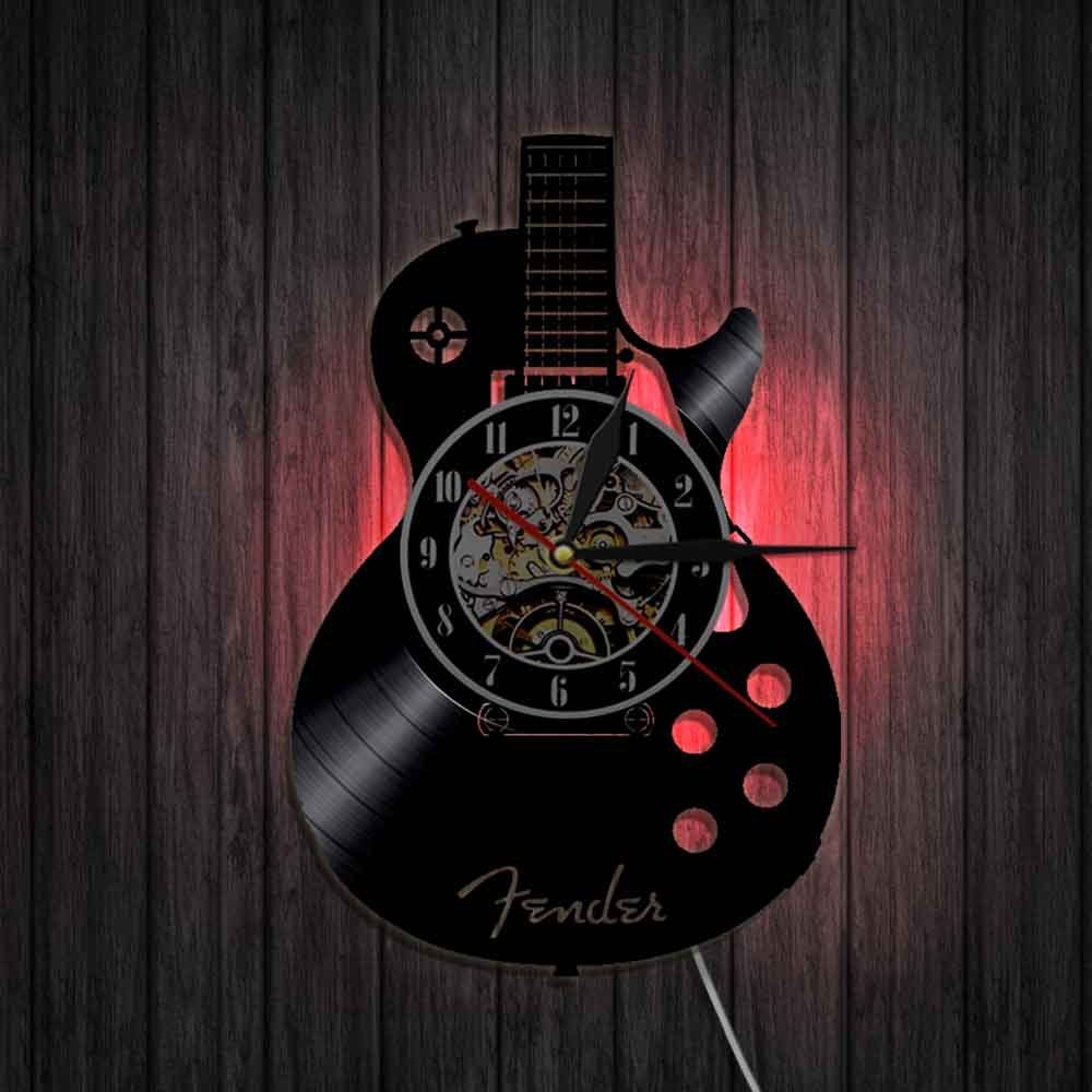Guitarform vægur vinylplade vægur stue væghængende ur (uden lampeforsendelse uden batteri)