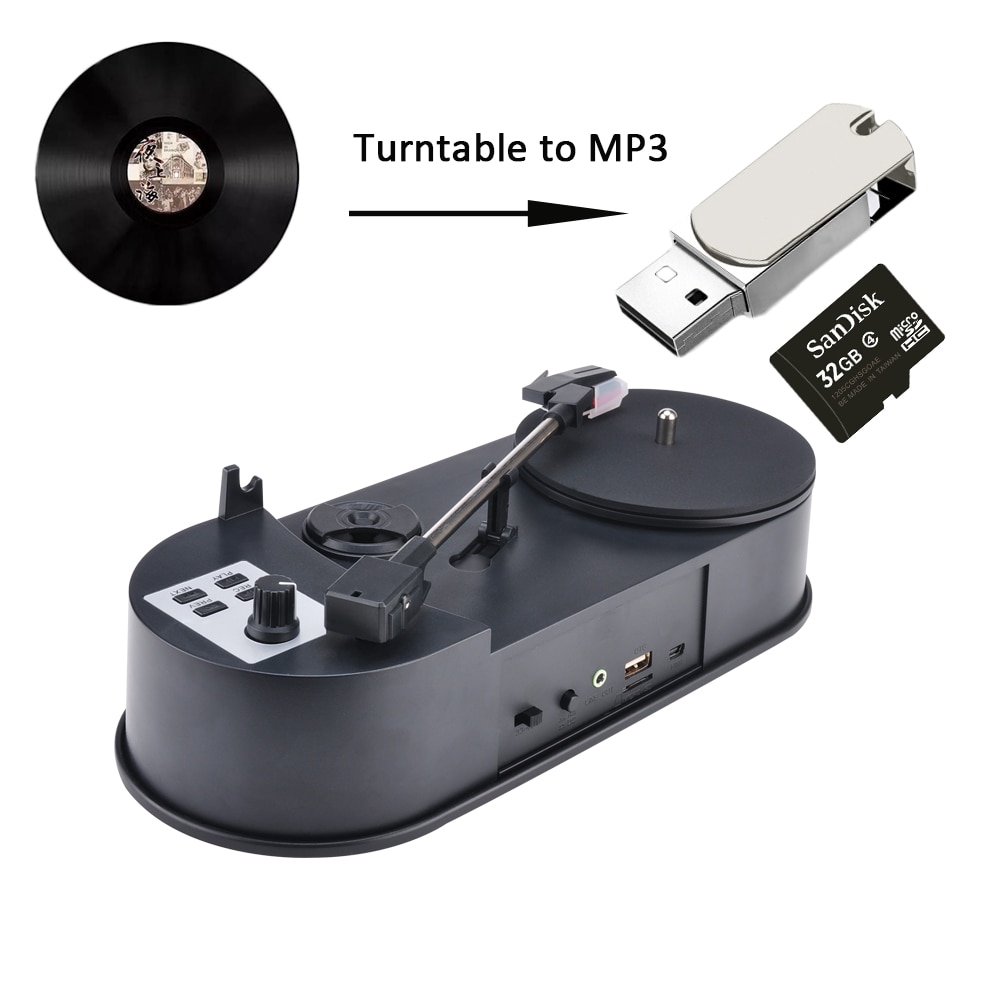 Convertidor de reproductor de tocadiscos a MP3, 33/45RPM, para guardar discos de música de vinilo a tarjeta TF/USB, altavoz incorporado, sin necesidad de PC
