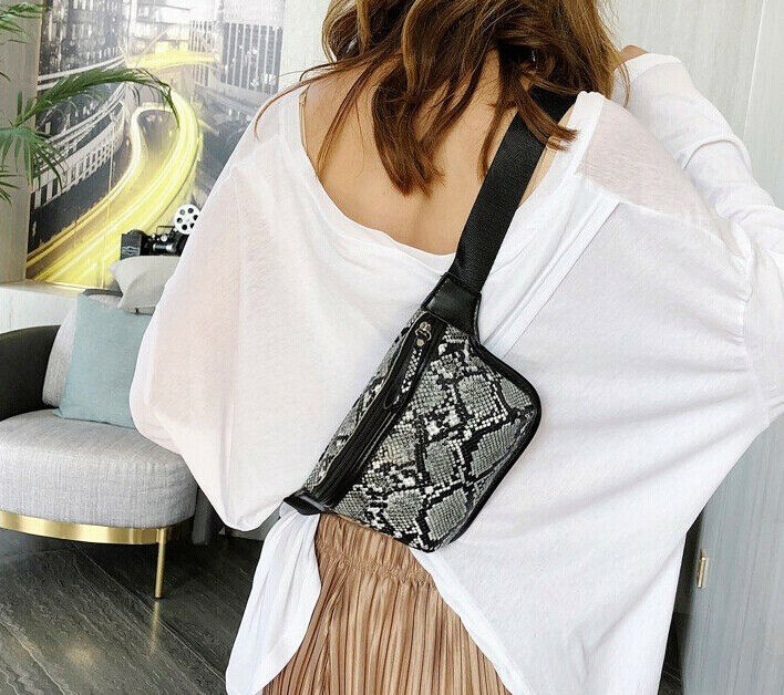Estampado de serpiente de bolso de la cintura para las mujeres de cuero de serpiente pu cintura bolsa mujer bolsa de cintura teléfono móvil correa del kit bolsa