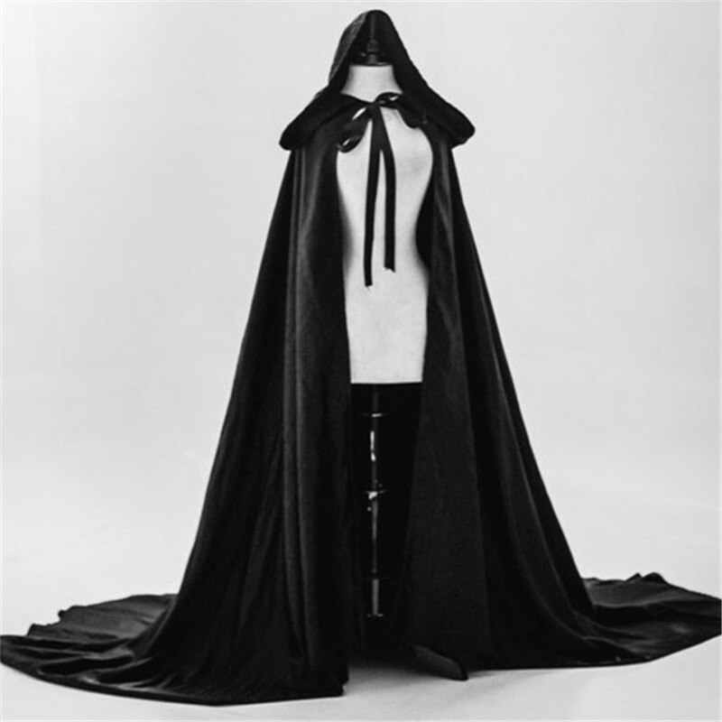 Capa de marfil con capucha de satén, capa de boda, disfraz renacentista, ropa Medieval de hada para adultos: Black