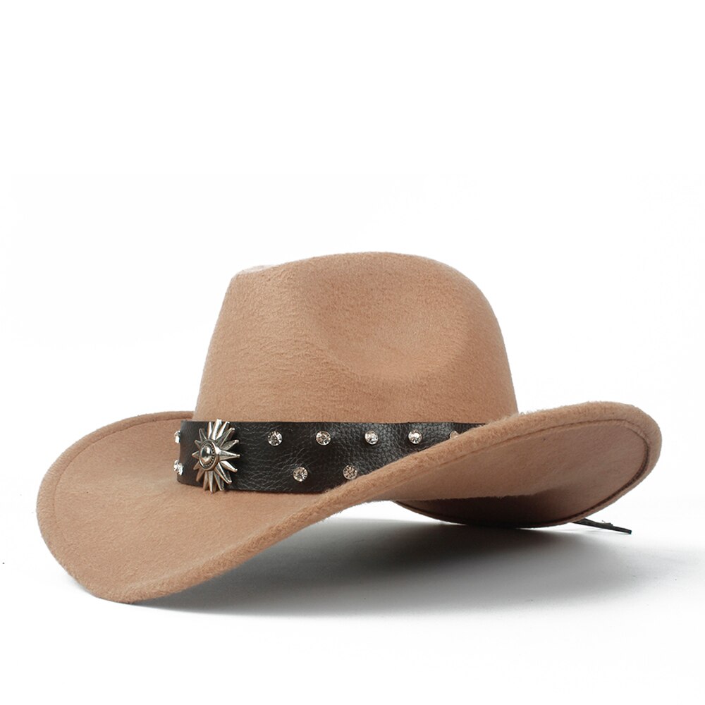 Retro Child Kids Wool Hollow Western Cowboy Hat Roll-up Brim boy girl Outblack Sombrero Hombre Felt Cap Size 52-54: Khaki