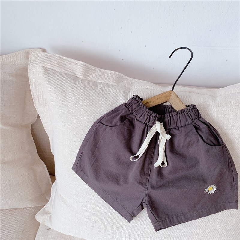 baby jenter bomull blomster broderi shorts sommer låve uformelt 3 farger shorts 1-6y: Mørkegrå / 4t