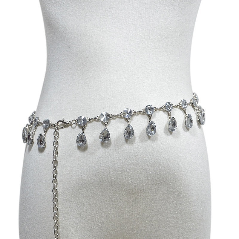 Vintage Vrouwen Water Bloemvorm Diamante Gem Crystal Rhinestone Taille Ketting Riem Voor Avond Party Dress
