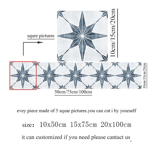 Mediterranean Blue Tile Floor Sticker PVC Bathroom Kitchen Waterproof Wall Sticker Home Decor TV Sofa Wall Art Mural: 1 / 20x100cm