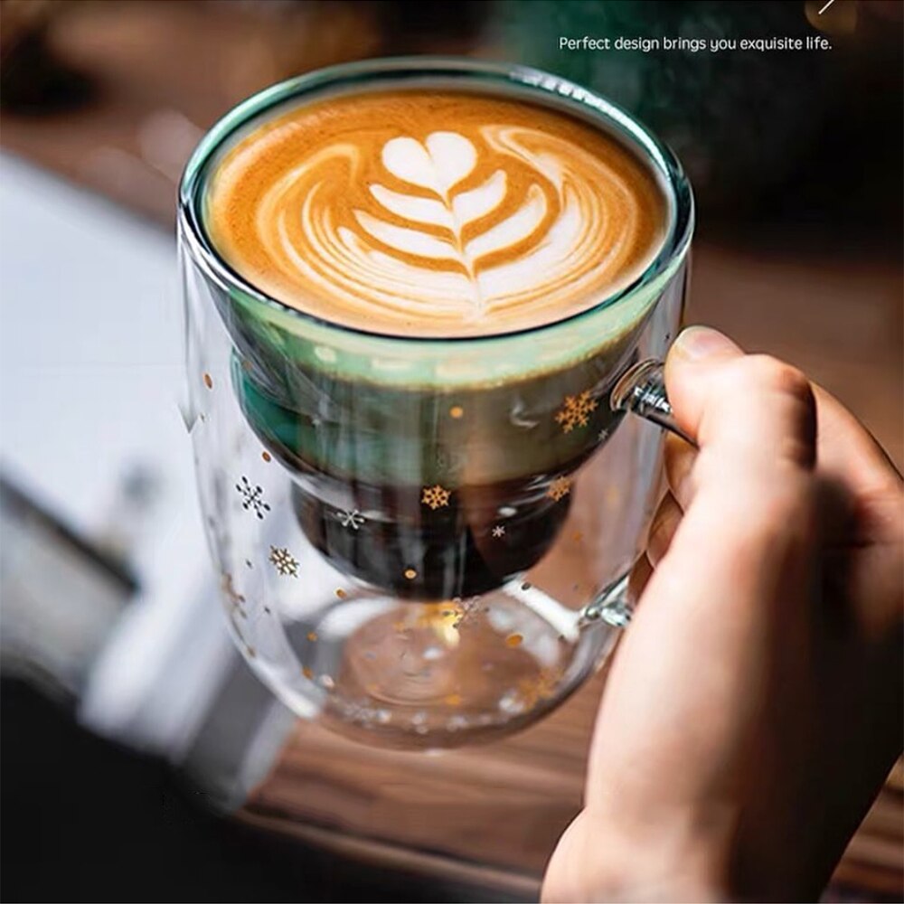 Taza de cristal con tapa para árbol de Navidad, taza de café de vidrio de doble pared resistente al calor con tapa, creativos de Navidad para niñas, 300Ml