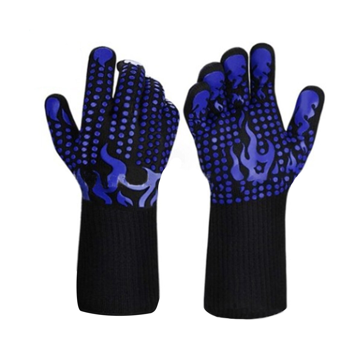 Volwassenen Hittebestendige Handschoenen, Anti-Slip Siliconen Grillen Handschoenen Voor Bbq Oven, Rood/Blauw: 2
