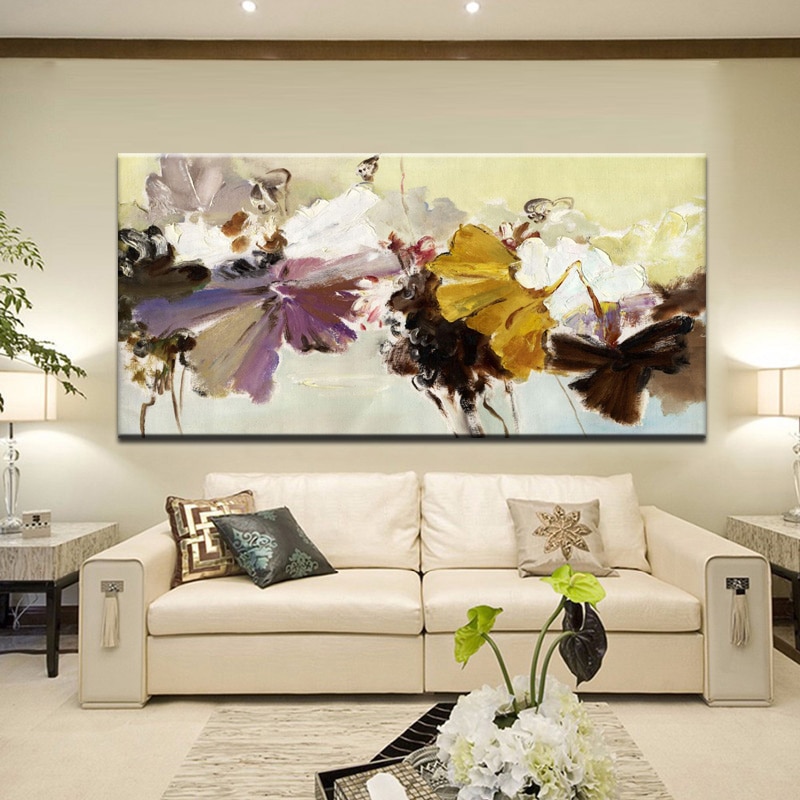 70x140 cm-Moderne Abstracte Canvas Schilderij Wall Art Poster Handgeschilderde Bloemen Prints op Canvas Voor Living kamer Home Decoratie