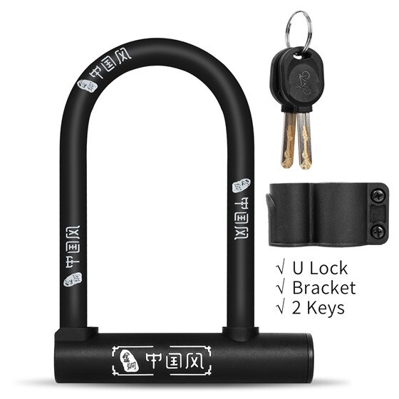 West biking bold bike u lock zink legering lås kerne cykellås mtb landevejscykel motorcykel lås tyverisikring cykellås med beslag: Sort