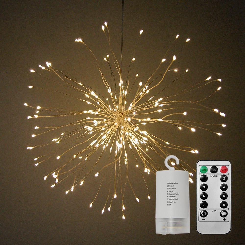 Fogos De Artifício De Controle Remoto à prova d' água LEVOU Luz De Fadas LEVOU Luzes Da Corda Luz Da Corda LEVOU Luz Do Feriado Do Natal Do Partido Decoração de Casa: Branco quente / 150LEDs