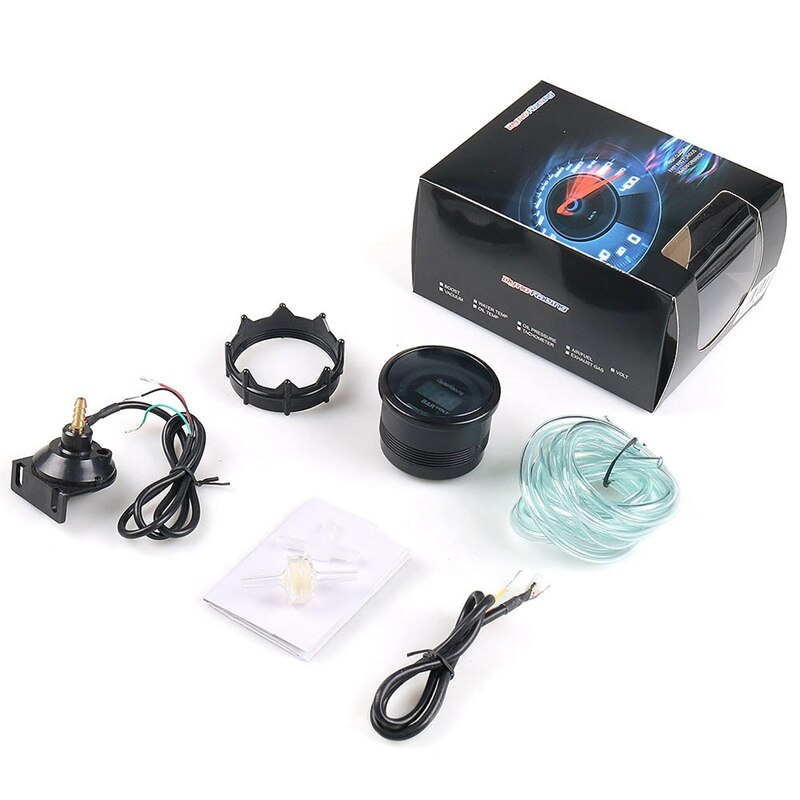 Dyno Racing 2Inch 52mm 12V Digital Turbo Boost Gauge Meter Bar Pressure Blue LED with Sensor