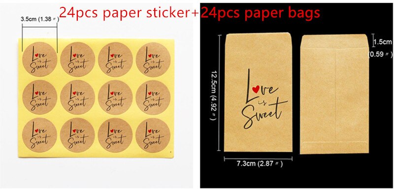 48 Pcs Papieren Zak Gemaakt Met Liefde Dank U Kraft Papieren Zak Met Papier Sticker Party Wedding Verpakking snoep Verpakking Zak: love is sweet