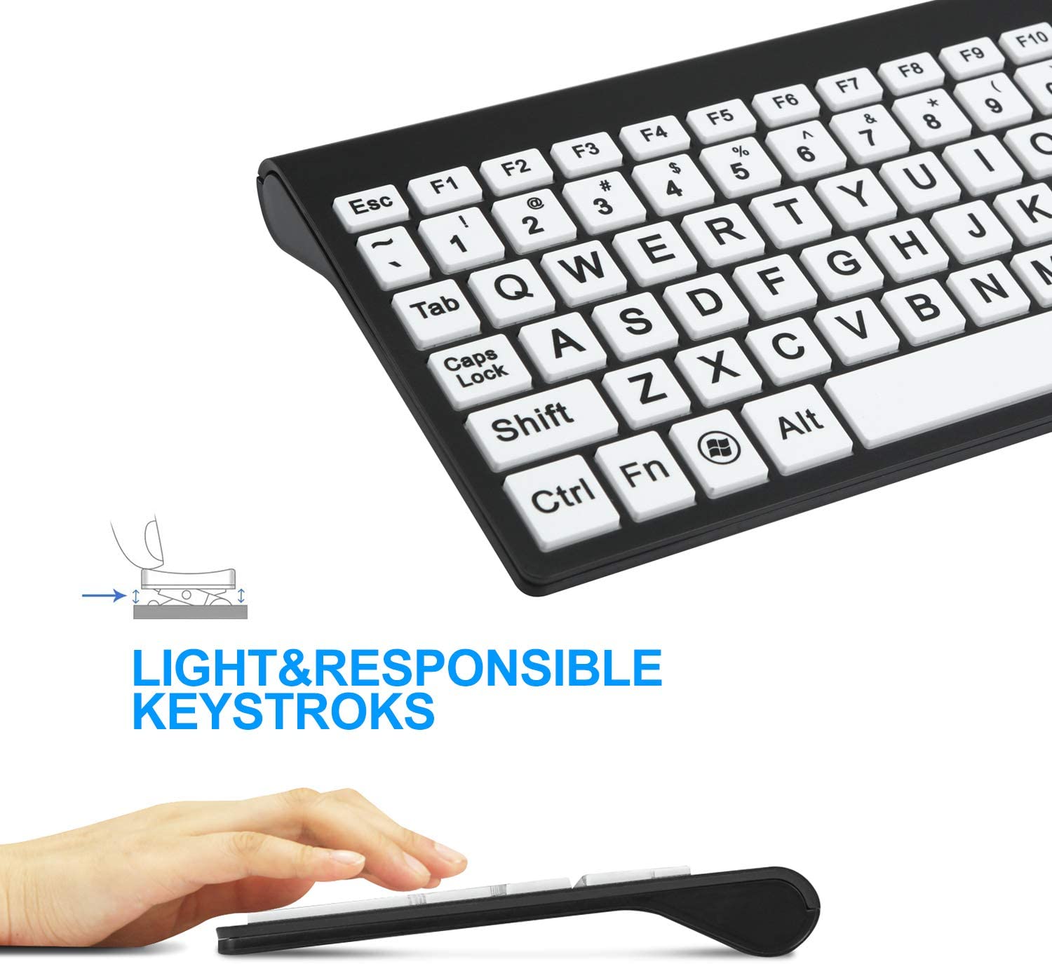 Zienstar Wireless Large Print Keyboard and Mouse Combo Set with 2.4G USB Receiver for Middle-aged and Elderly Individuals