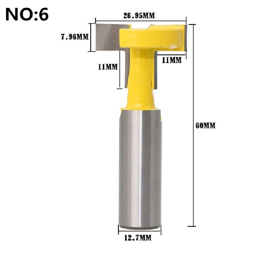 1pc 8mm skaft t-spor og t-spor sporing av trefreser bit trebearbeiding verktøy for fresing av fresere trebearbeiding verktøy: No6
