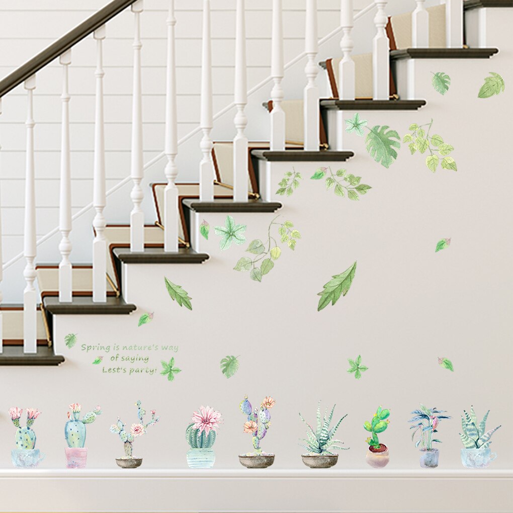 Succulent Cactus Flower Wall Sticker Plant Potted Removable Window Glass Decals DIY Living Room Wallpaper