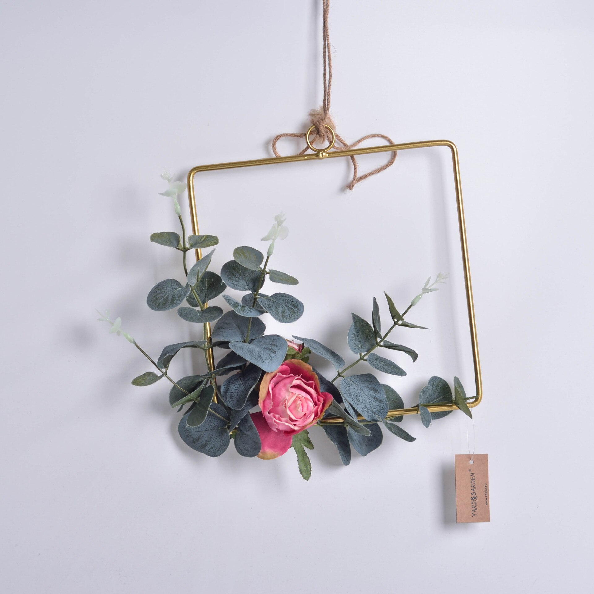 Cilected Geometric Metal Garland Home Hanging Artificial Rose Flower Ring Holder Wall Hoop Wreath Wall Hanging Decoration: A067R08