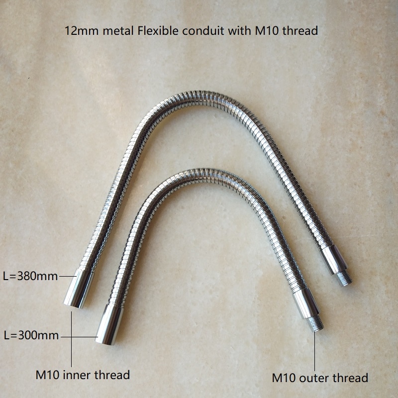 2pcs/lot dia.12mm male M10 screw +M10 female thread metal Flexible conduit metal gooseneck hose serpentine tube clamp lamp use