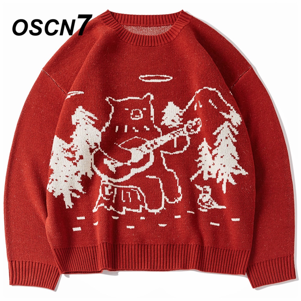 OSCN7 Grappige Oversize Truien Mannen Winter Hoge Streetwear Mode Heren Truien Ronde Hals Vintage Truien 0012