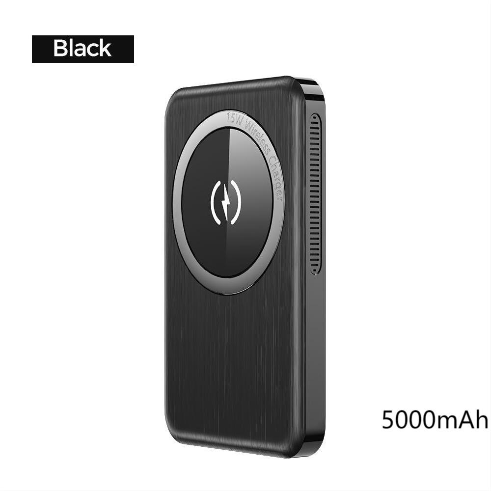 Power Bank Draadloze Oplader 10000Mah Pd 20W Ultra-Dunne 15W Magnetische Opladen Voor Iphone 12 Pro mini Max Voor Magsafe Power Bank: Black  5000mAh