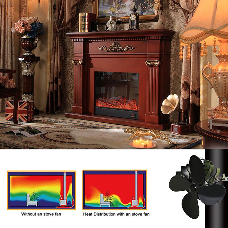 Wall Mounted 4 Blades Warmte Aangedreven Kachel Fan Eco Haard Fan Hout Brander Rustig Energiebesparing Thuis Efficiënte Warmteverdeling