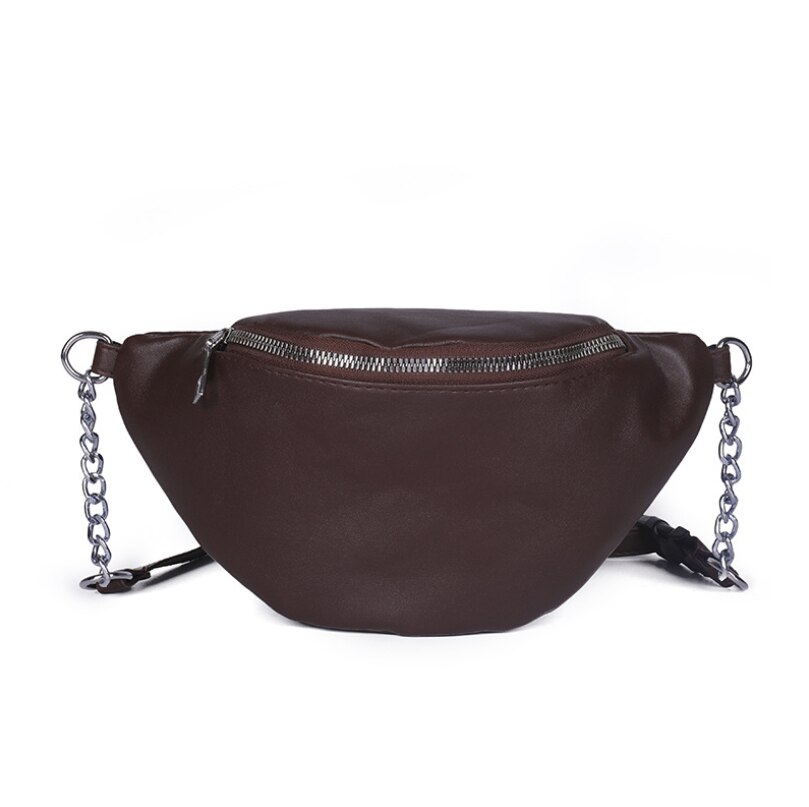 Riñonera con cadena de para mujer, bolso de cintura de cuero PU, para el pecho: brown