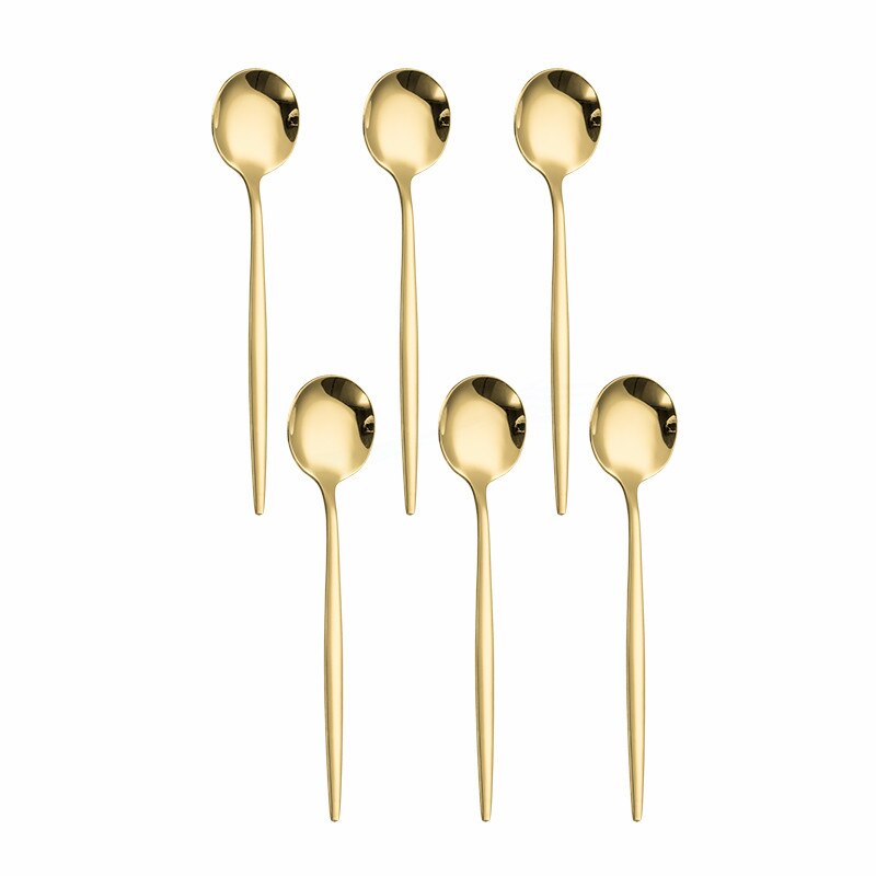 6Pcs Black Silver Cutlery Set Stainless Steel Tea Spoons Dinnerware Set Kitchen Flatware Silverware Tableware Set Eco Friendly: gold 6pcs