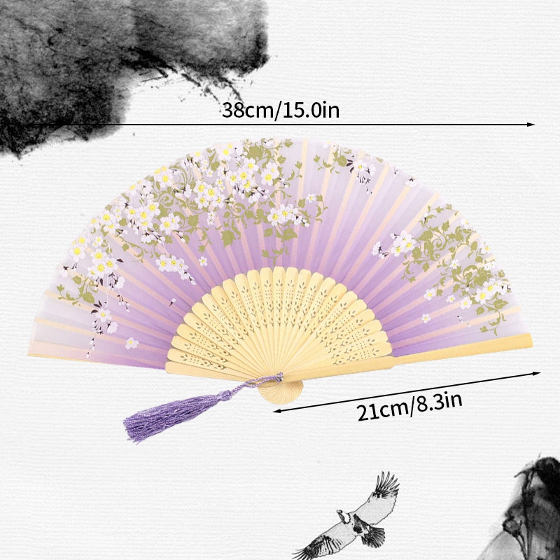 Abanico plegable de bambú portátil, abanicos decorativos de seda Vintage, de decoración del hogar para de boda, abanico de mano chino para baile femenino: Verde claro