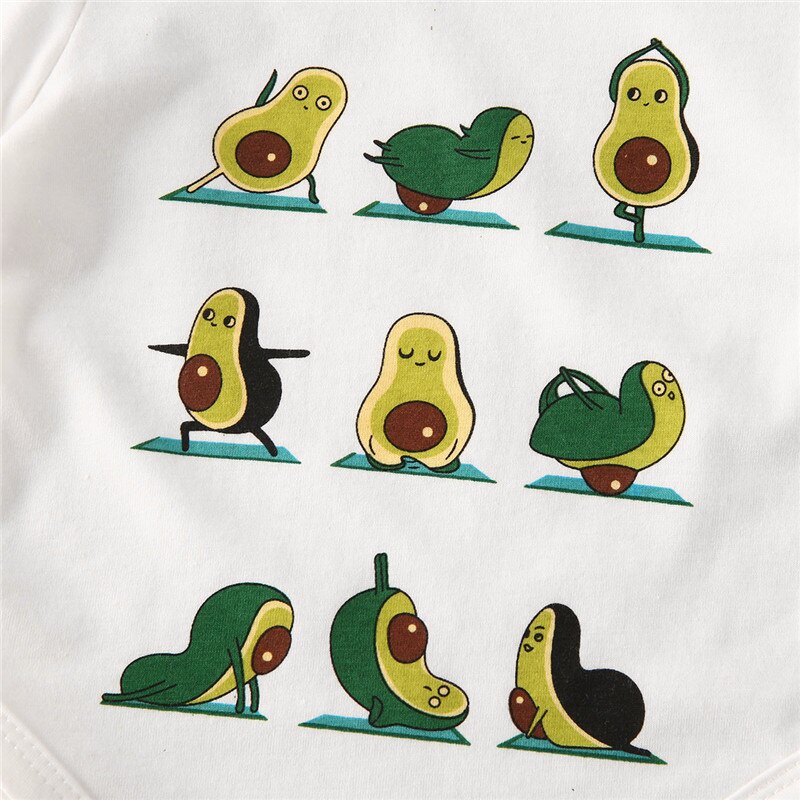 Vêtements d'été pour bébés, combinaisons pour filles, imprimé avocat de dessin animé, col rond, manches courtes, body pour enfants