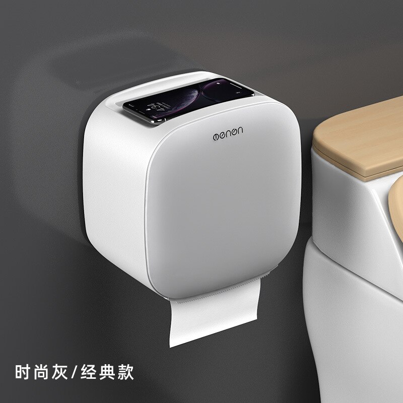 Toilet Paper Holder Waterproof Wall Mount Shelf Tissue Box Toilet Paper Tray Roll Paper Tube Bathroom Storage Box Organizer: Gray B
