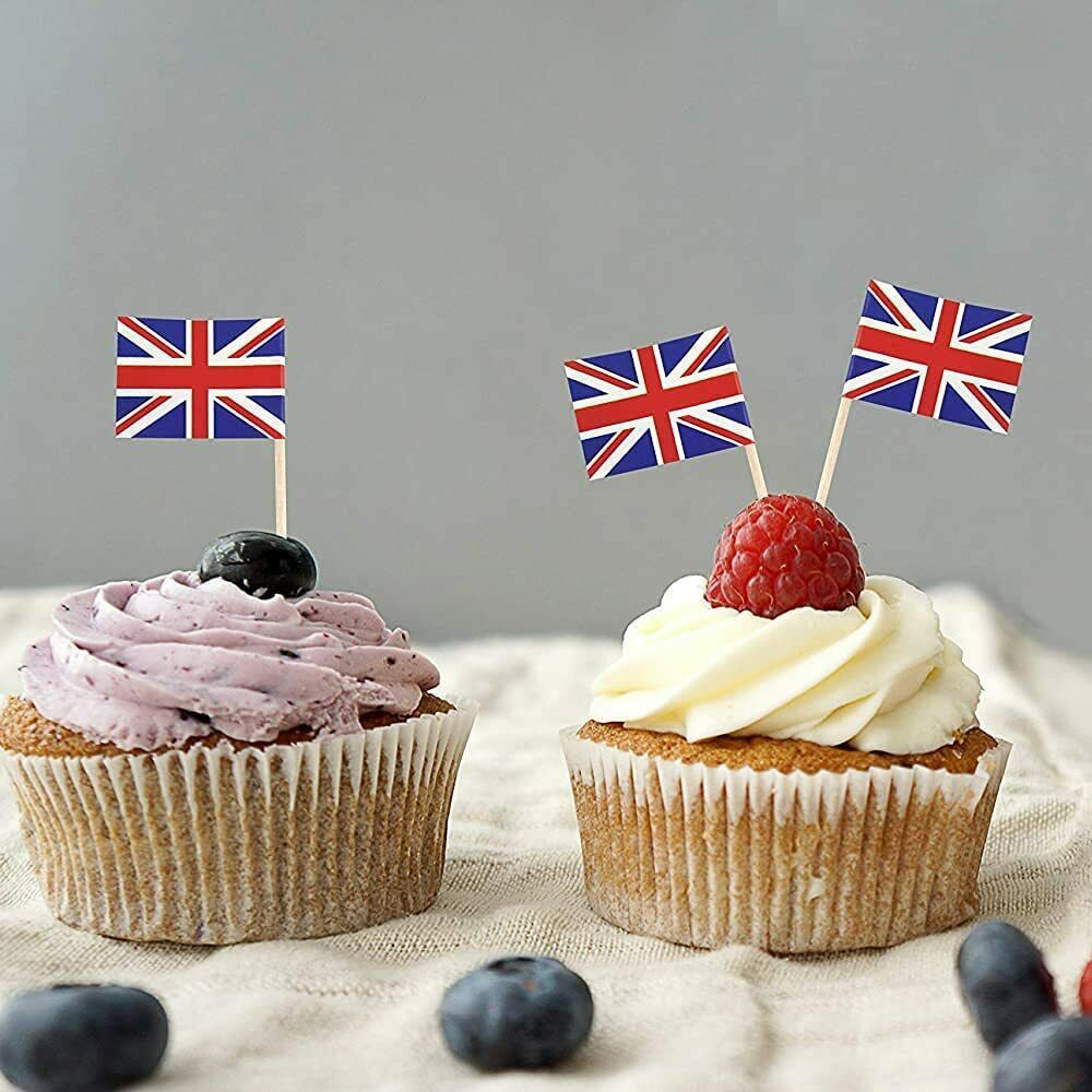 100pcs Union Jack Cocktail Sticks Cupcake Toppers Queens Jubillee Party Table Decoration Household Fruit Stick