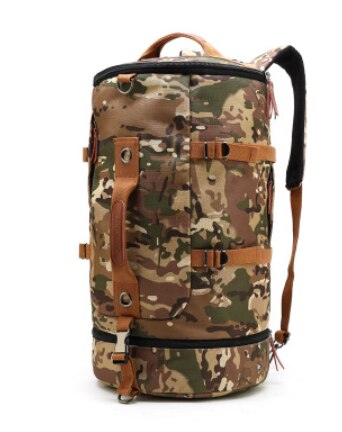 men's backpack round bucket outdoor travel backpack large capacity multi-function outdoor sports backpack: Army green