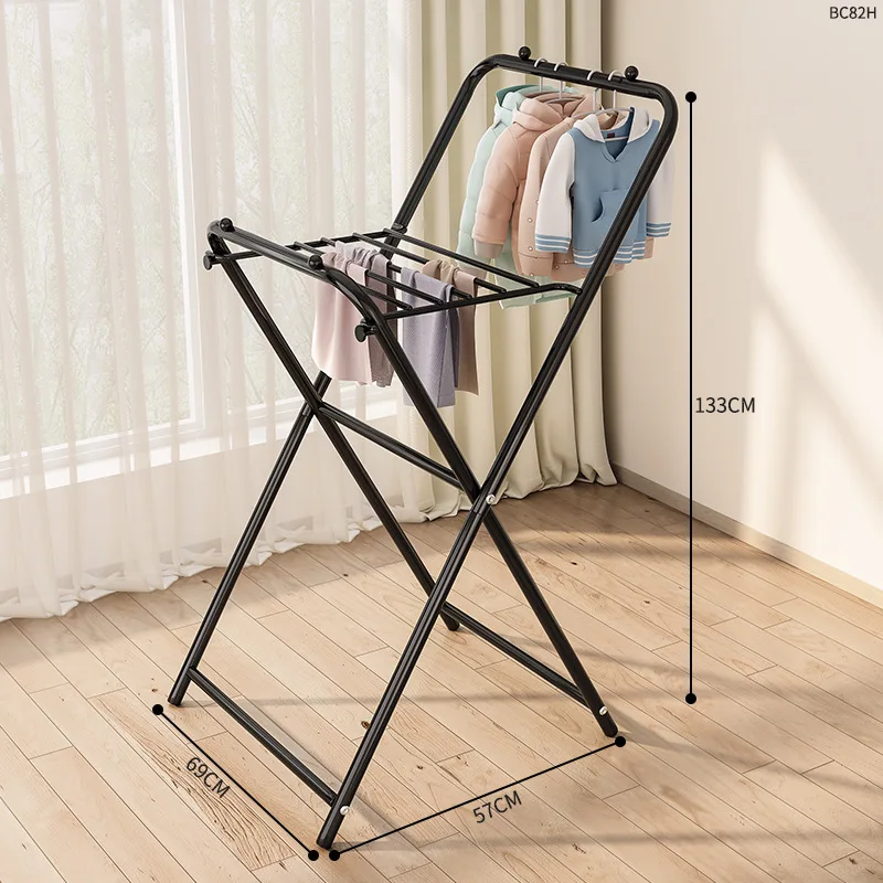 Clothes Drying Rack Floor-to-ceiling Household Folding Indoor Clothes Hanging Rack Balcony Dormitory Cool Clothes Pole: light yellow