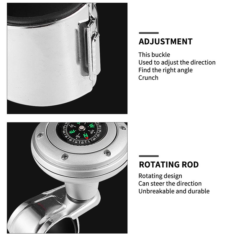 Steering Wheel Assistive Ball Power Booster Ball Spinner Steering Handle Wheel Knob For Car Vehicle Steering Wheel Auto (Silver)