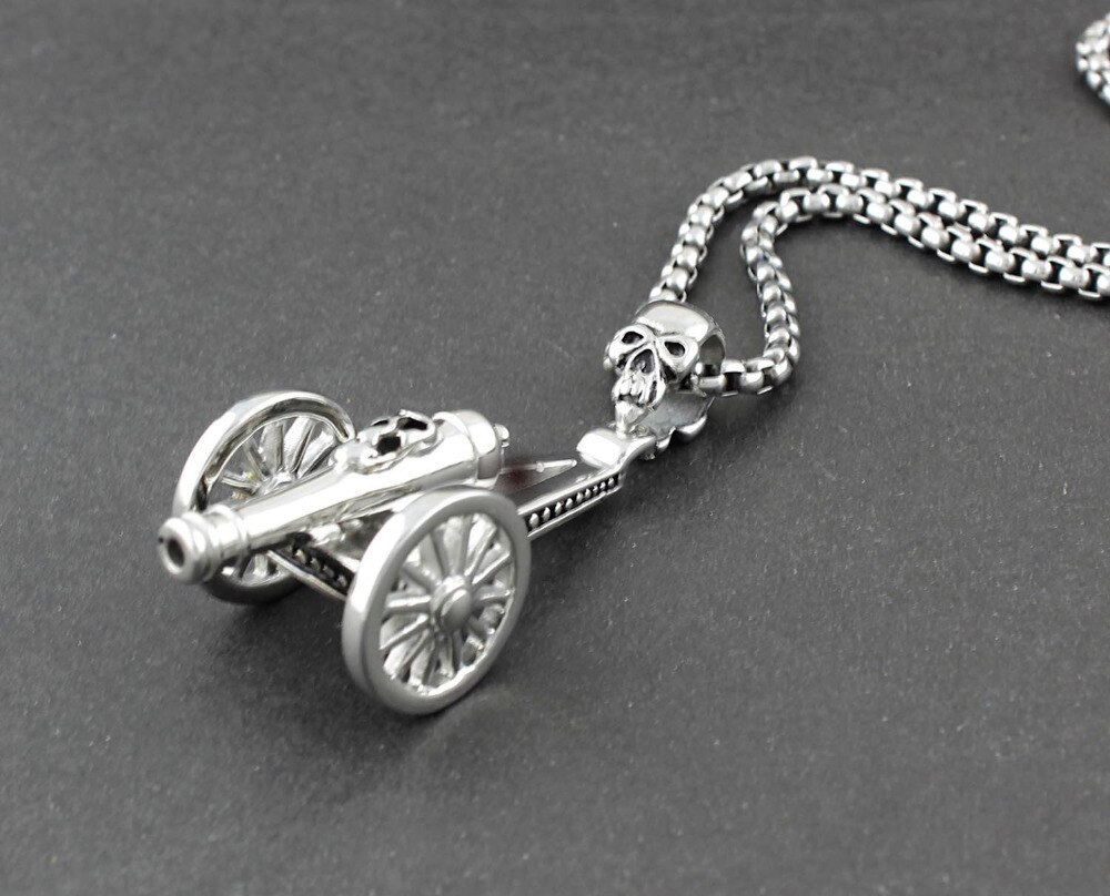 Rvs Skull Oude guns Artillerie Cannon mannen Biker Hanger Ketting B71