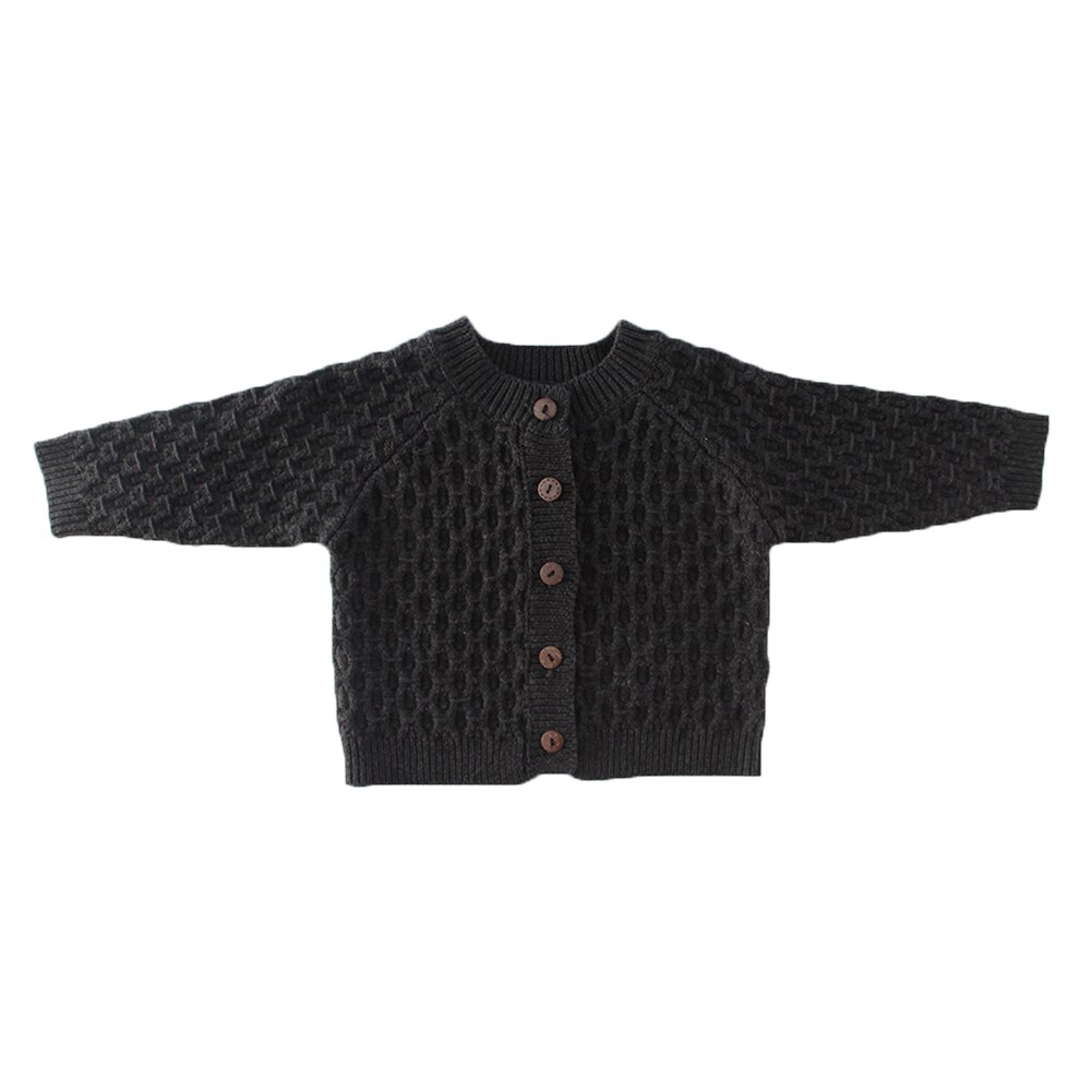 Vêtement quotidien bébé couleur unie motif diamant manches longues pull Cardigan pour enfant en bas âge, fille, garçon, 0-2 ans: Black / 6M