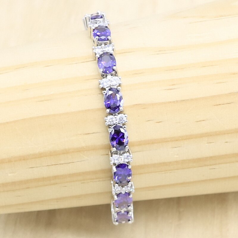 Pulsera de Color plata para mujer, 3 colores, verde, morado, circón 19cm, de joyería: Purple